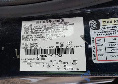 2009 Ford Fusion Se z USA, uszkodzony, nr VIN 3FAHP07Z89R197487